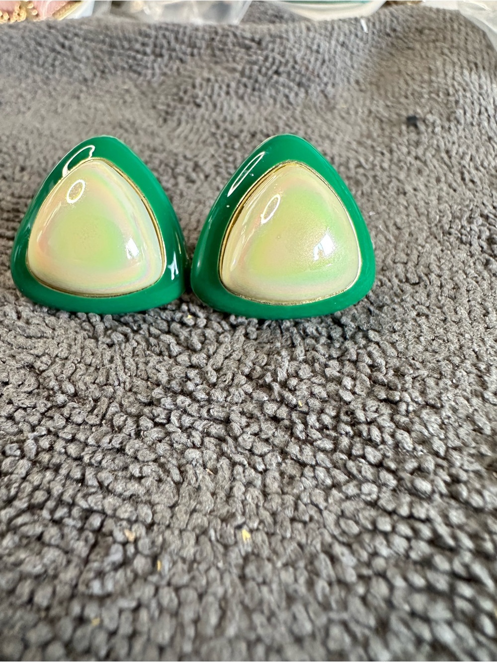 triangl swimwear Green Triangle Clip Earrings with Iridescent Center